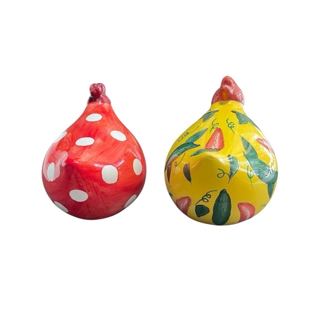 Rooster & Hen Chili Peppers & polka dot Hand Painted ceramic figurine VTG, farm - Picture 14 of 16
